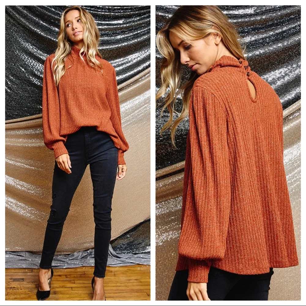 Gorgeous Mock Neck Keyhole Back Top - Picture 1 of 6